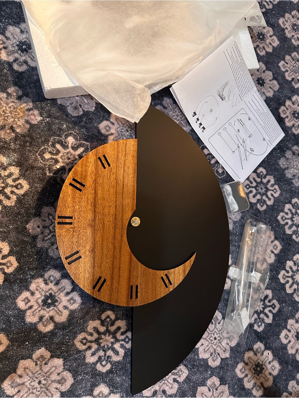 Abrand Black and Wood Crescent Wall Clock